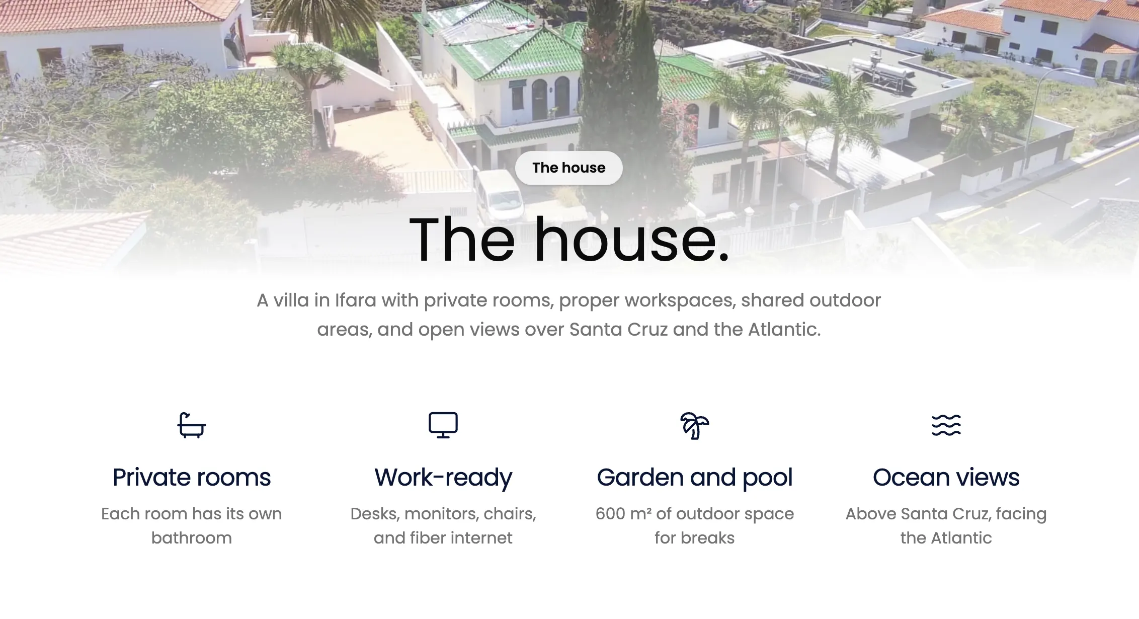 Sección de la web de coliving Blue Paradise