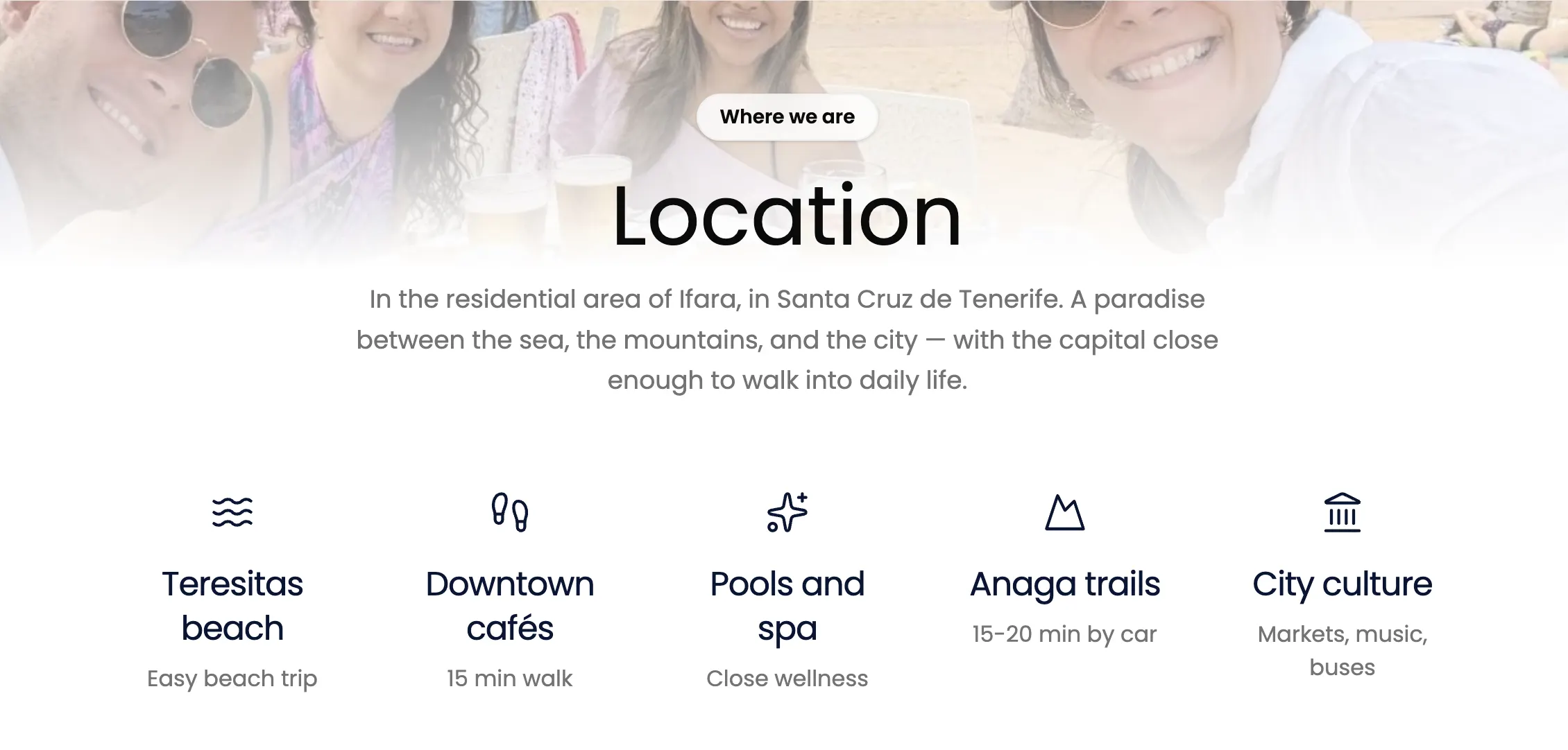 Sección de la web de coliving Blue Paradise