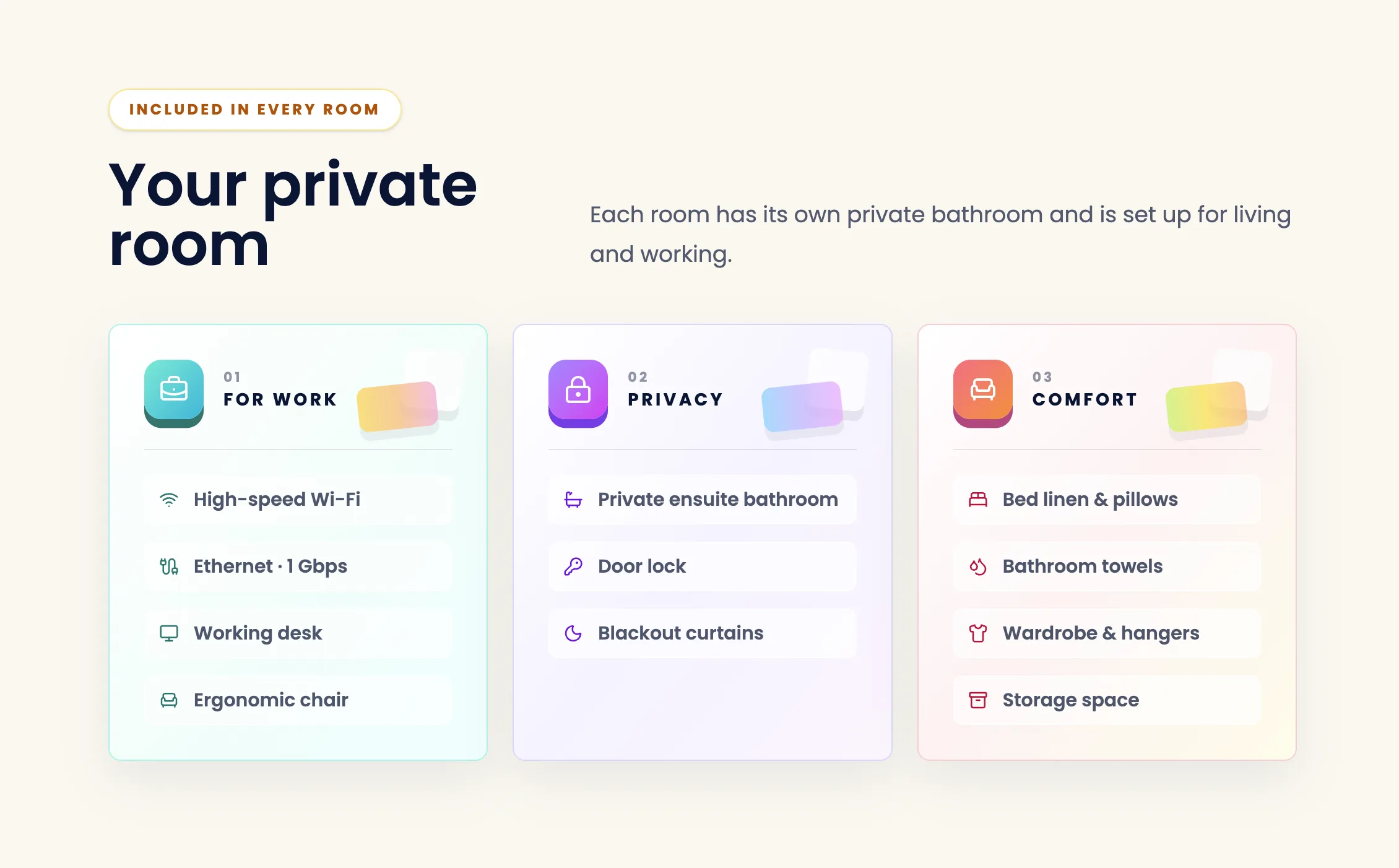 Sección de la web de coliving Blue Paradise