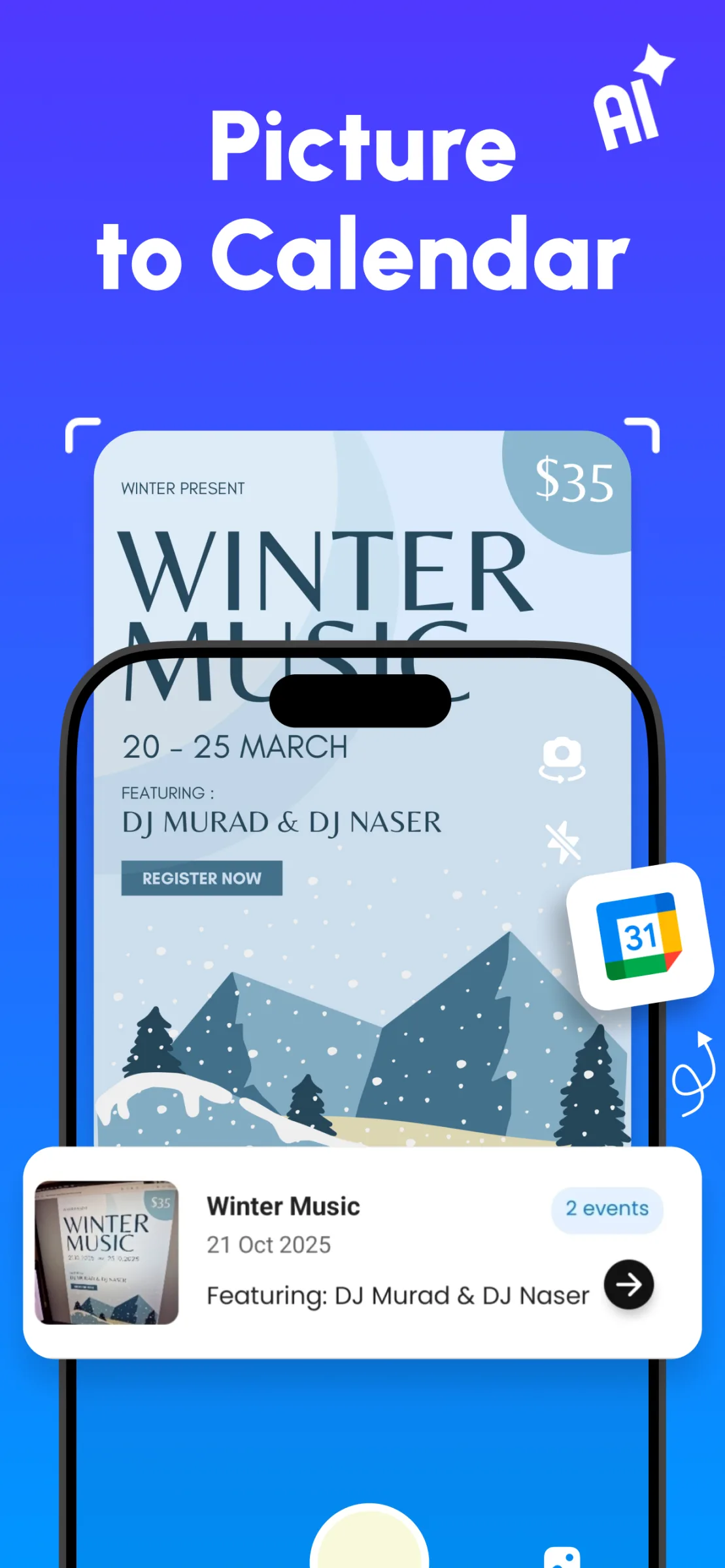 PosterSnap mobile app screen for capturing event information
